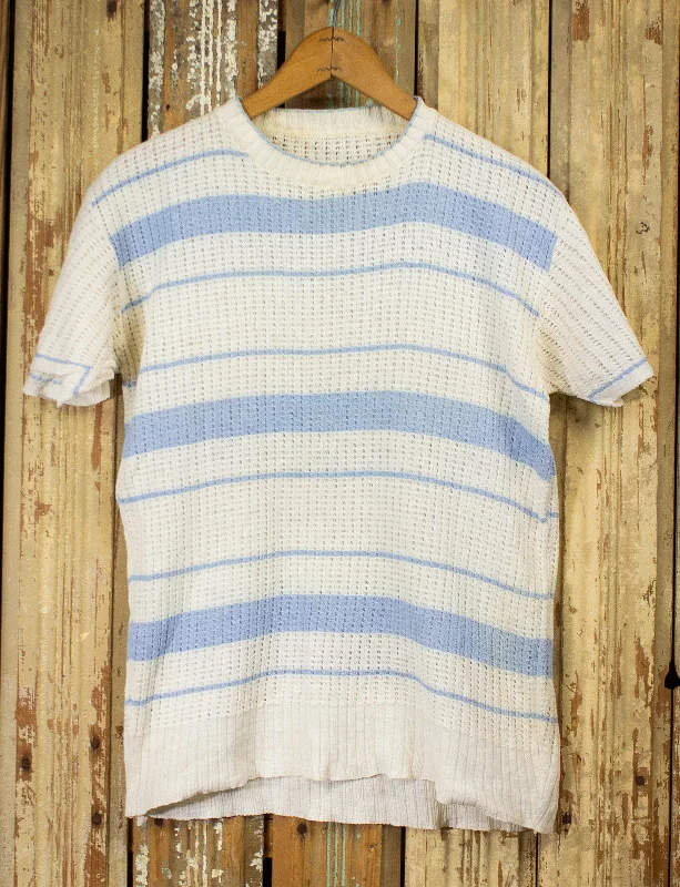 Vintage Blue and White Striped Knit Top 60s Small Jet Black Knit Tee