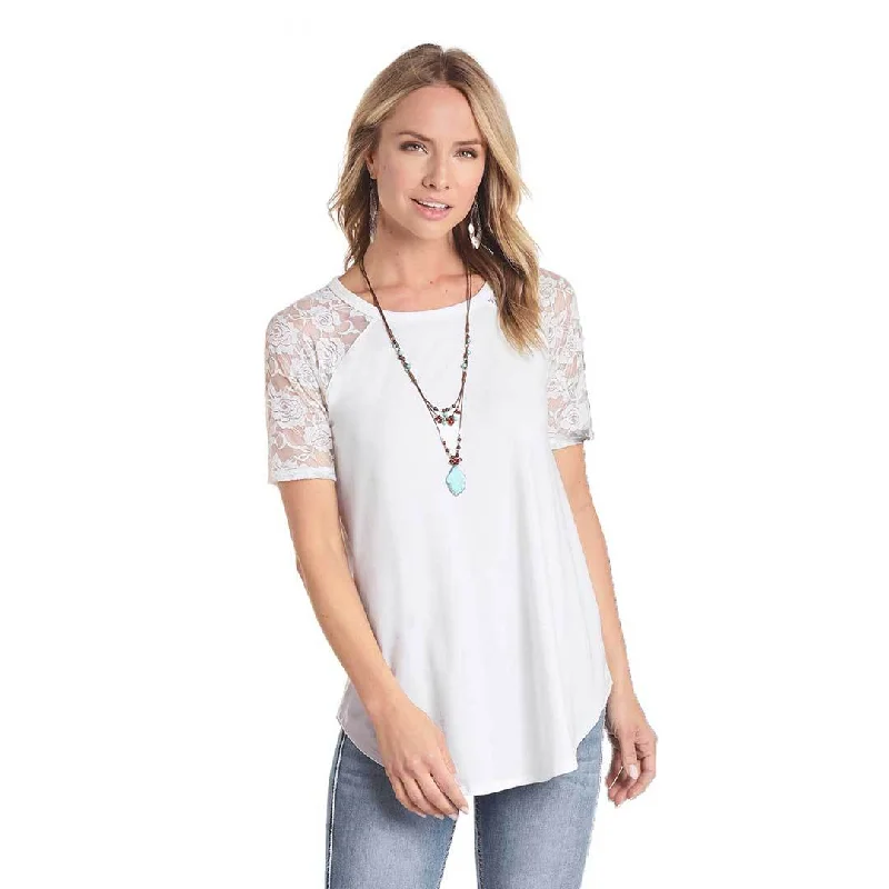 Panhandle's Women's Raglan Lace Sleeve Knit Top Bohemian Knit Top