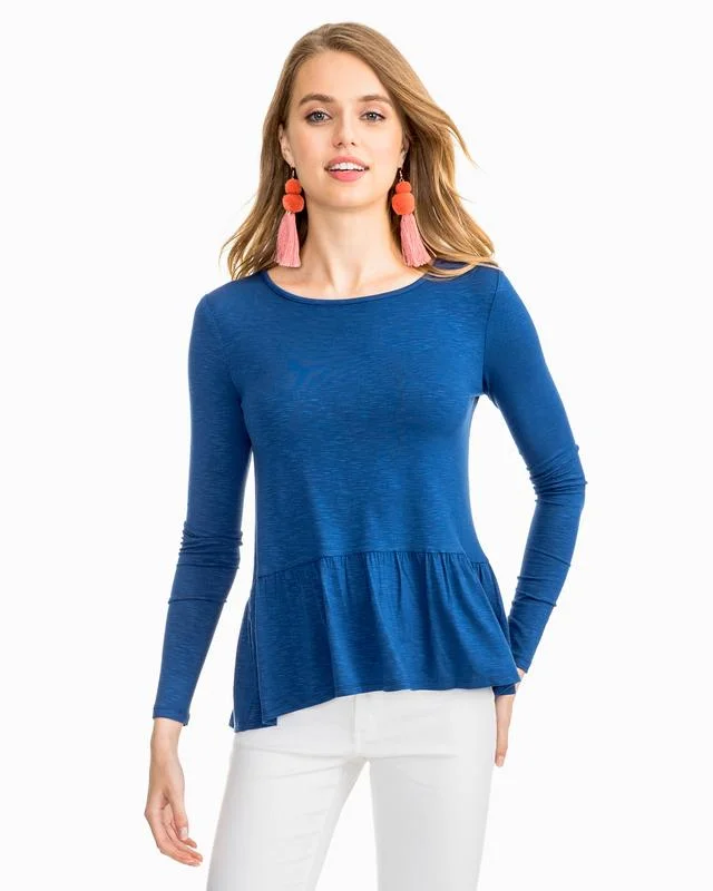 Southern Tide Peplum Knit Top Blue Night Women's Knit Top