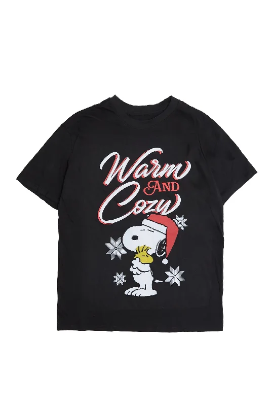 Peanuts Snoopy And Woodstock Warm And Cozy Graphic Relaxed Tee Oversized T-Shirt Spandex breathable