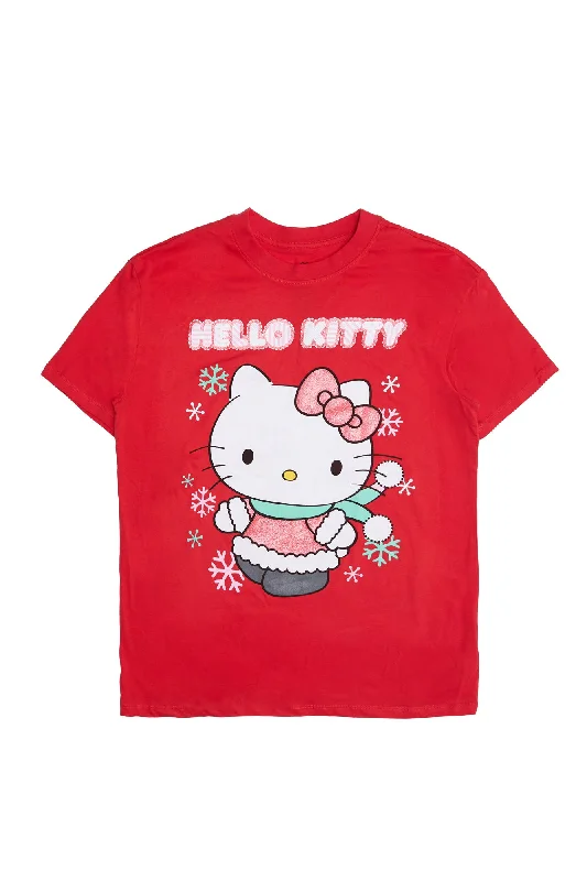 Hello Kitty Christmas Outfit Graphic Relaxed Tee Oversized T-Shirt Spandex breathable