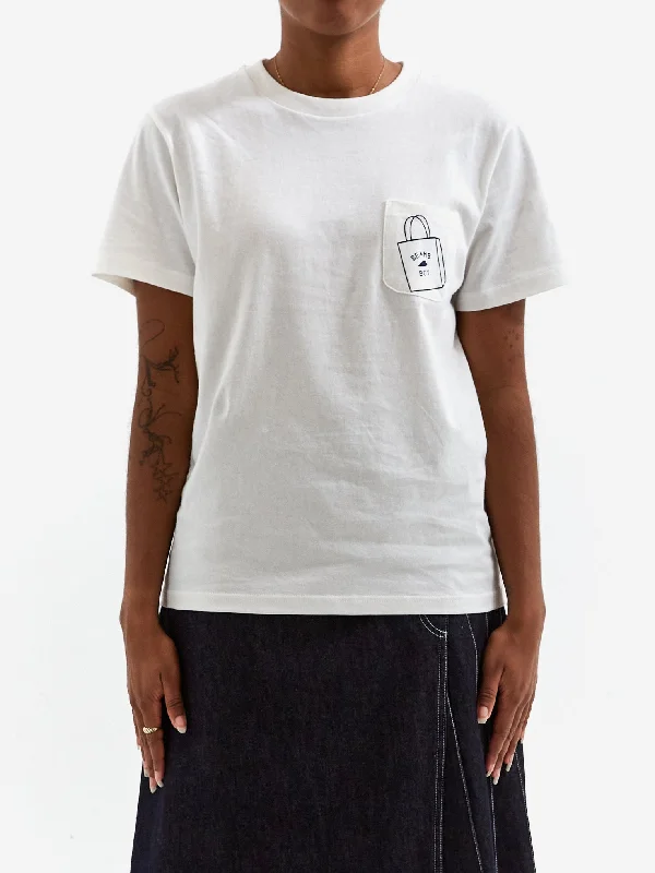 Beams Boy Small Bag Logo Pocket Short Sleeve T-Shirt - White Notch Collar Peter Pan Collar Cowl Neck