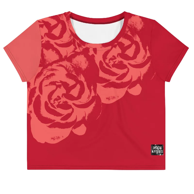 Big Red Rose Crop Tee Chenille Fabric Brocade Fabric Lace Fabric