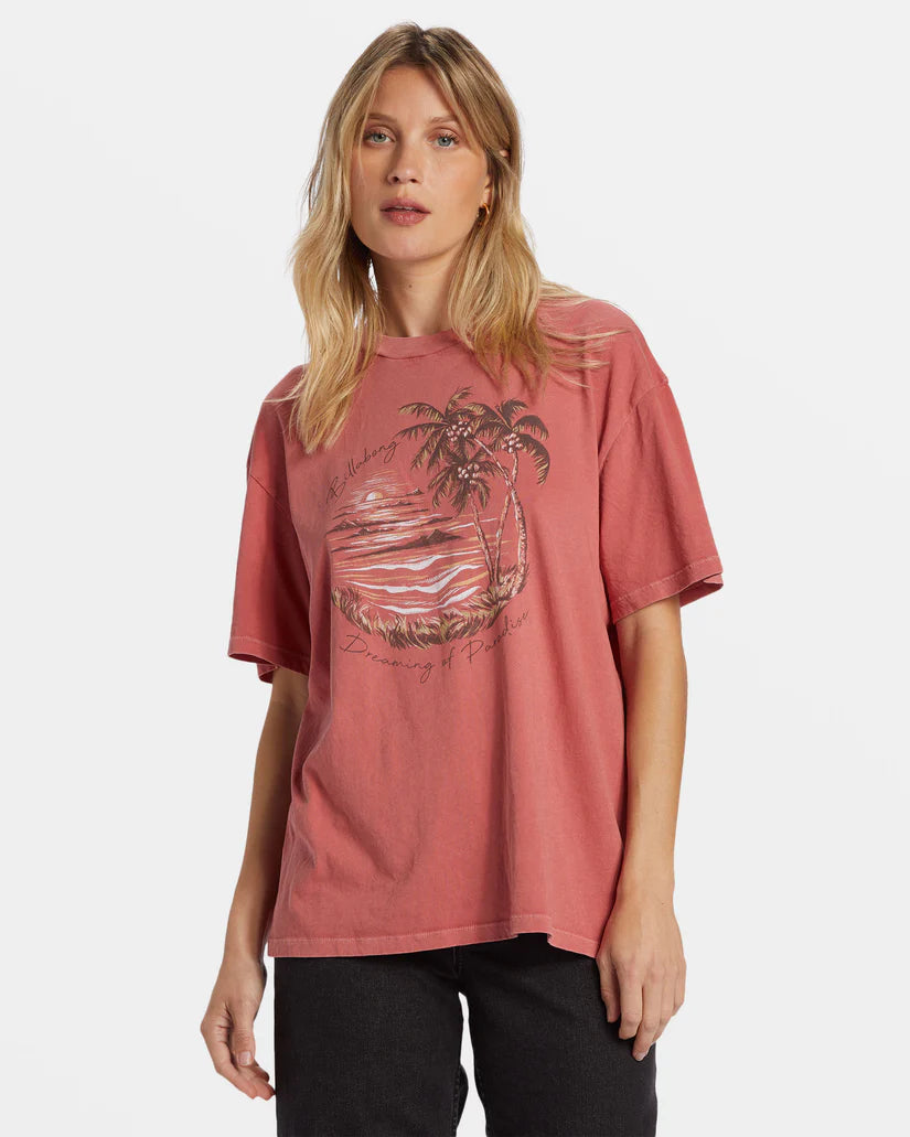 BILLABONG DREAMING OF PARADISE WOMENS TEE - RED CLAY Seamless Knitted Crochet