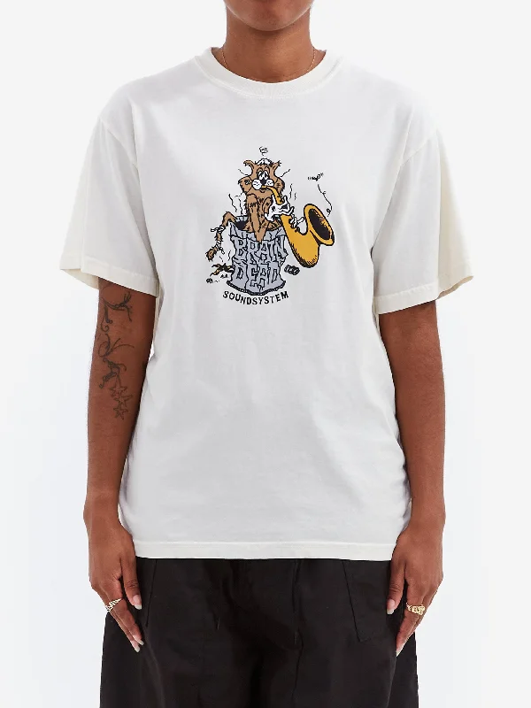 Brain Dead Trash Cat T-Shirt W - Natural Ribbed Striped Patterned