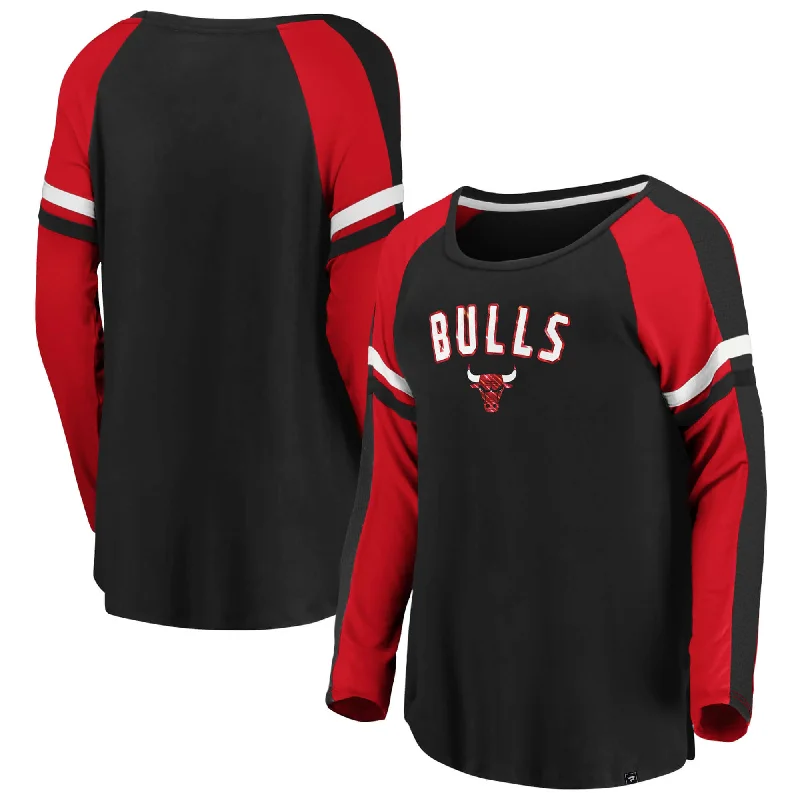 Chicago Bulls Fanatics Brand Women's Long Sleeve Flashy Tee Black/Red Layered Multi-layer Single Layer