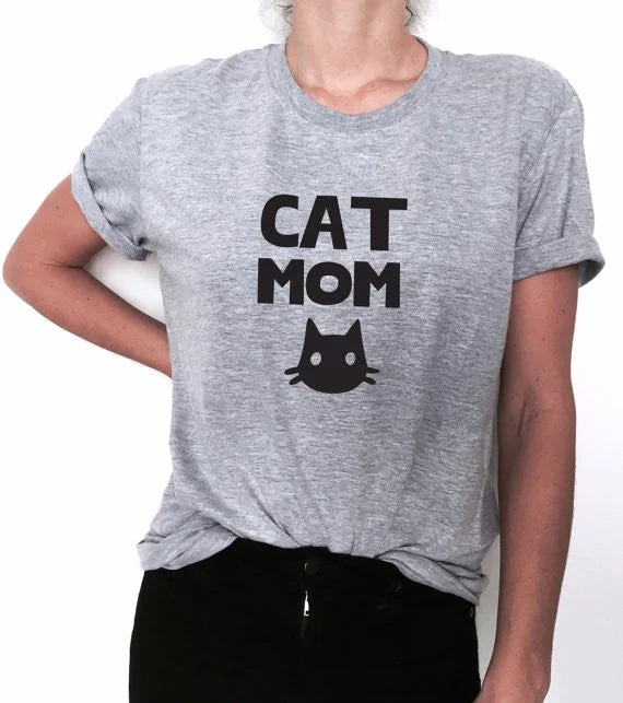 Cat Mom Tshirt Collared Crew Neck Turtle Neck