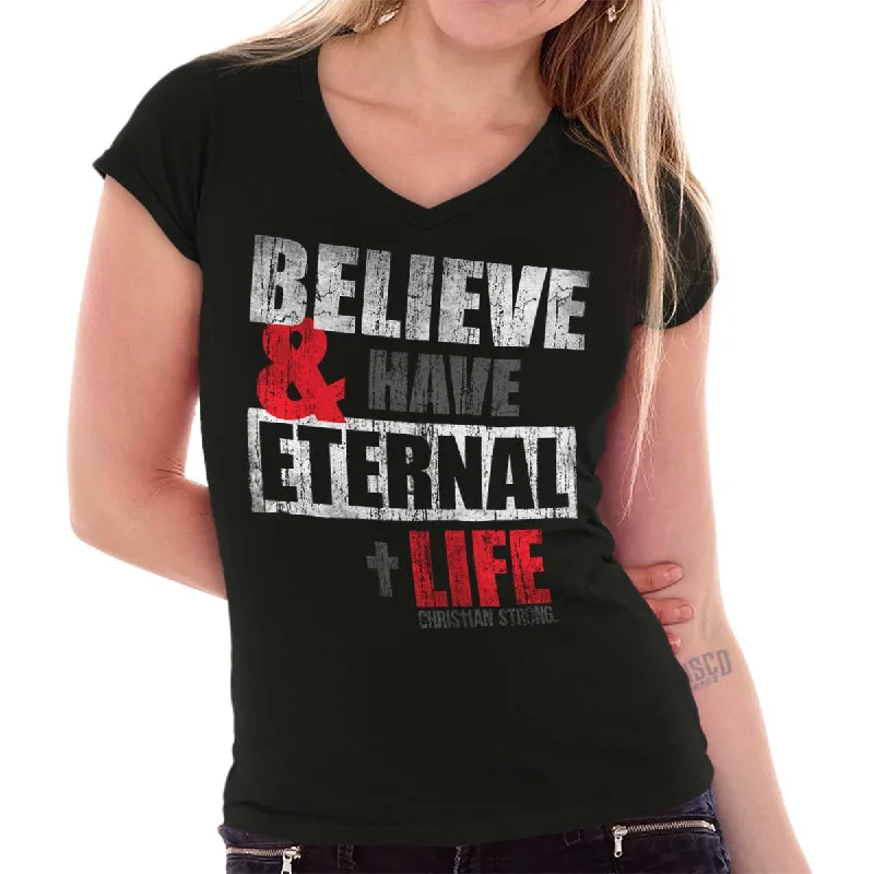 Have Eternal Life Junior Fit V-Neck T-Shirt Faux Fur Fabric Real Fur Fabric Shearling Fabric