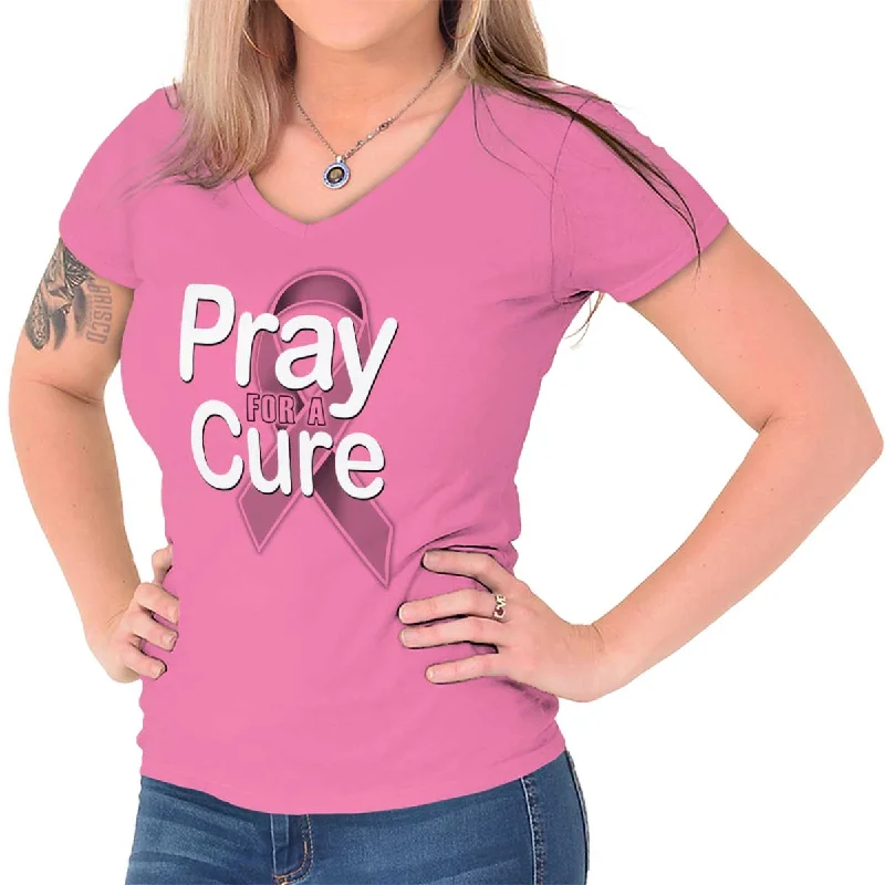 Hope For A Cure Junior Fit V-Neck T Shirt Notch Collar Peter Pan Collar Cowl Neck