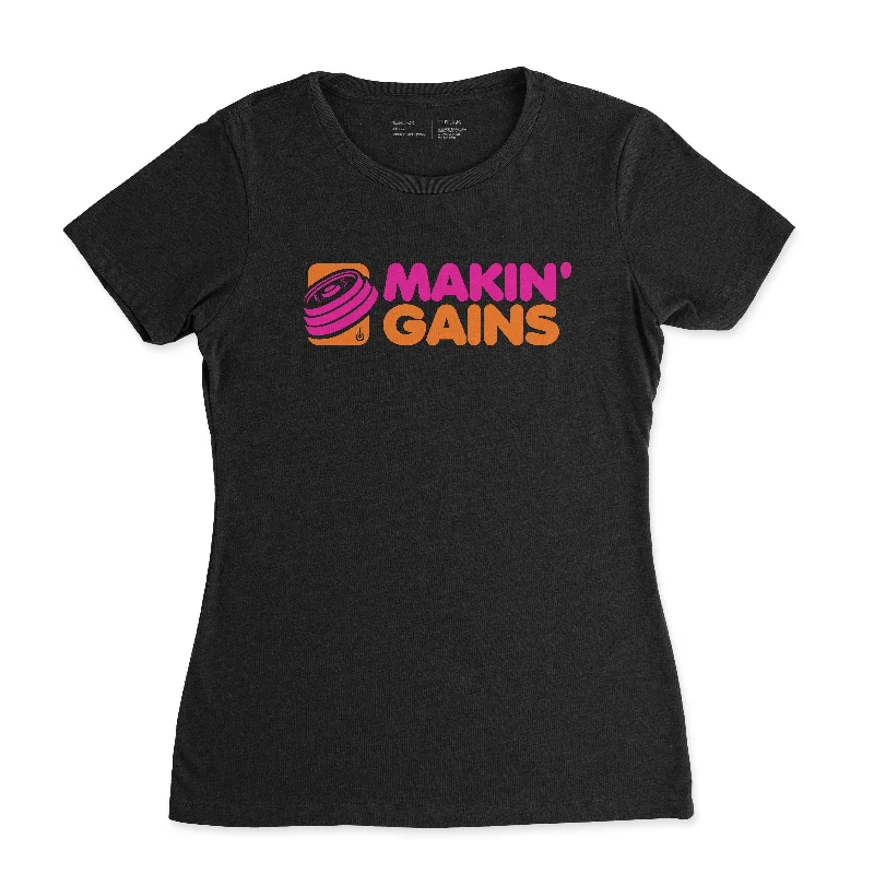 Makin' Gains Women's T-Shirt Collared Crew Neck Turtle Neck