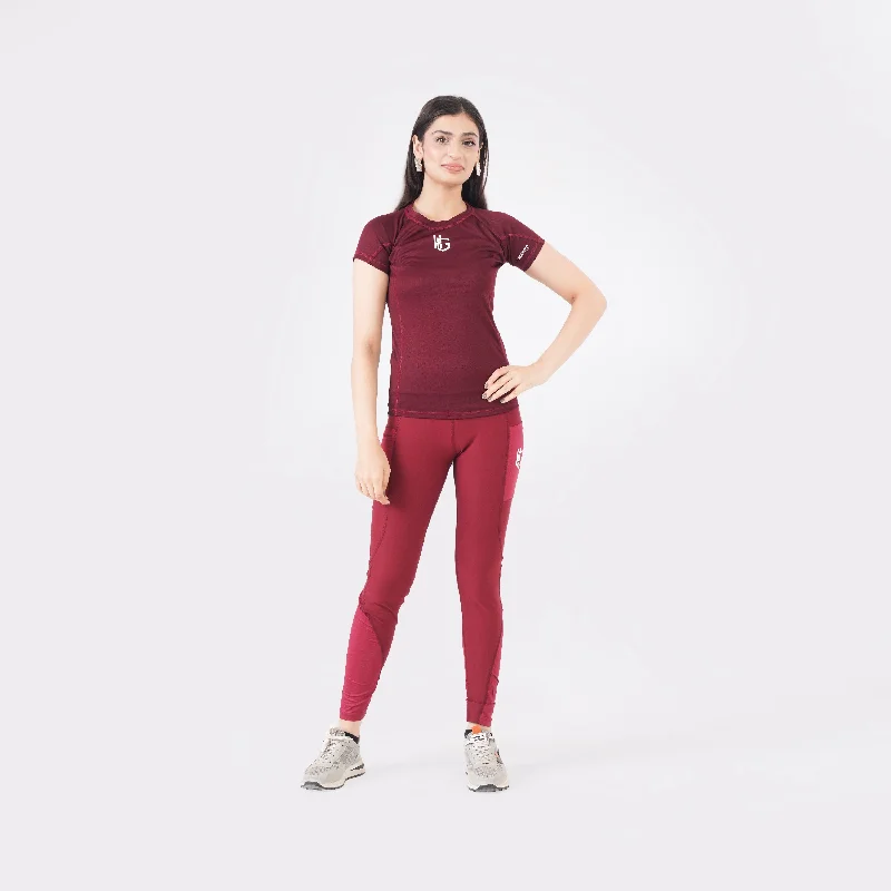 Knockout Mesh women t shirt - Maroon Iron Safe Non-Iron Wrinkle Free