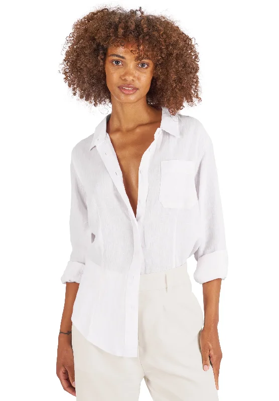 Lina White Slim-Fit Linen Shirt Elasticated Padded Insulated