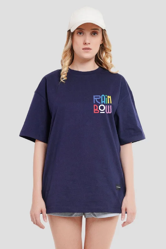 Rainbow Navy Blue Printed T-Shirt Ribbed Striped Patterned