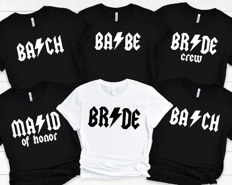 Rock n' Roll Bachelorette Bride Squad ACDC Shirts V-Neck T-Shirt Long Sleeve Cotton