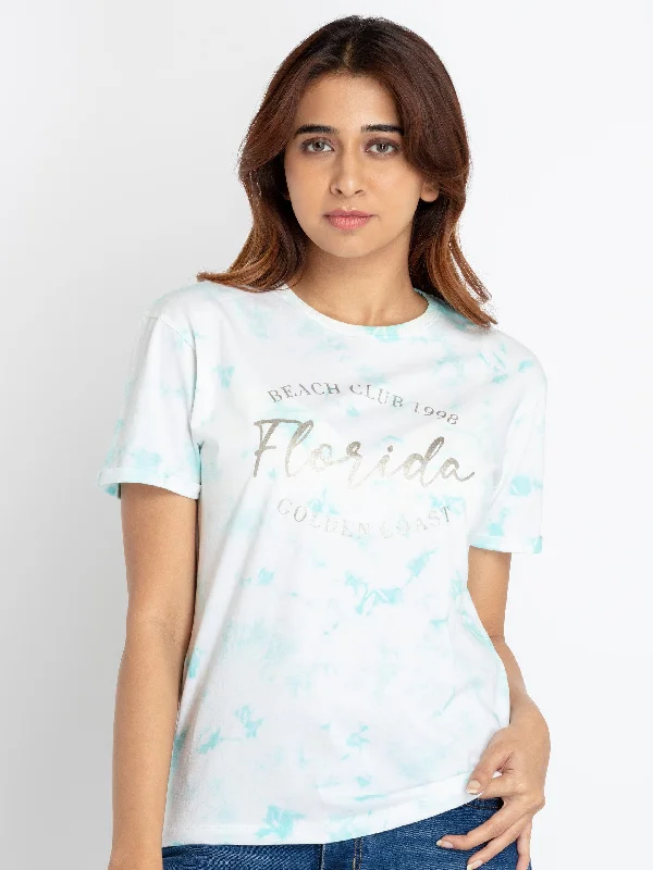 Womens Tie & Dye Round Neck T-shirt Graphic Embroidered Appliqued