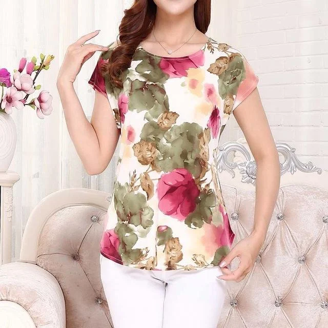 Summer Boat Anchor Printed Silk Casual Top T-Shirt for Women Nylon Fabric Polyester Fabric Spandex Fabric