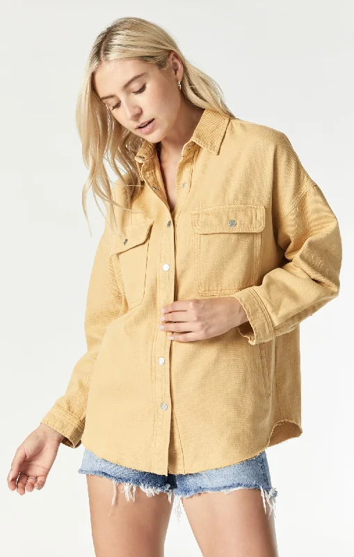 TAMARA OVERSIZED DENIM SHIRT IN MOONSTONE DENIM Zippered Front Buttoned Front Snap Front