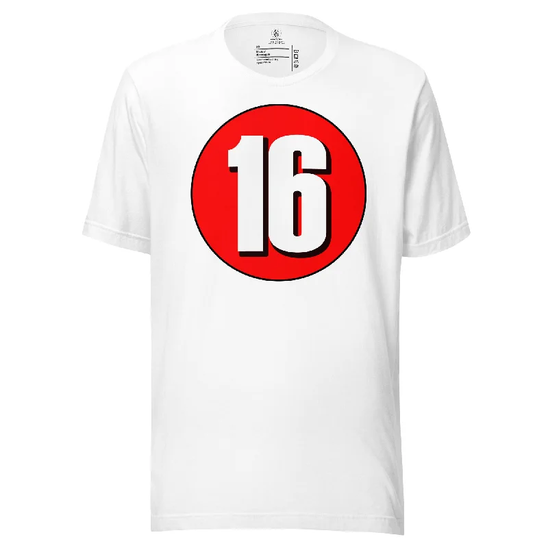 Unisex t-shirt: White on Red 16 Front Pockets Side Pockets Patch Pockets