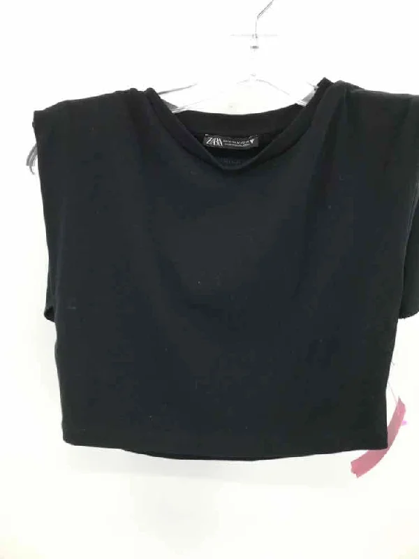 Pre-Owned Zara Black Size Medium T-shirt Notch Collar Peter Pan Collar Cowl Neck