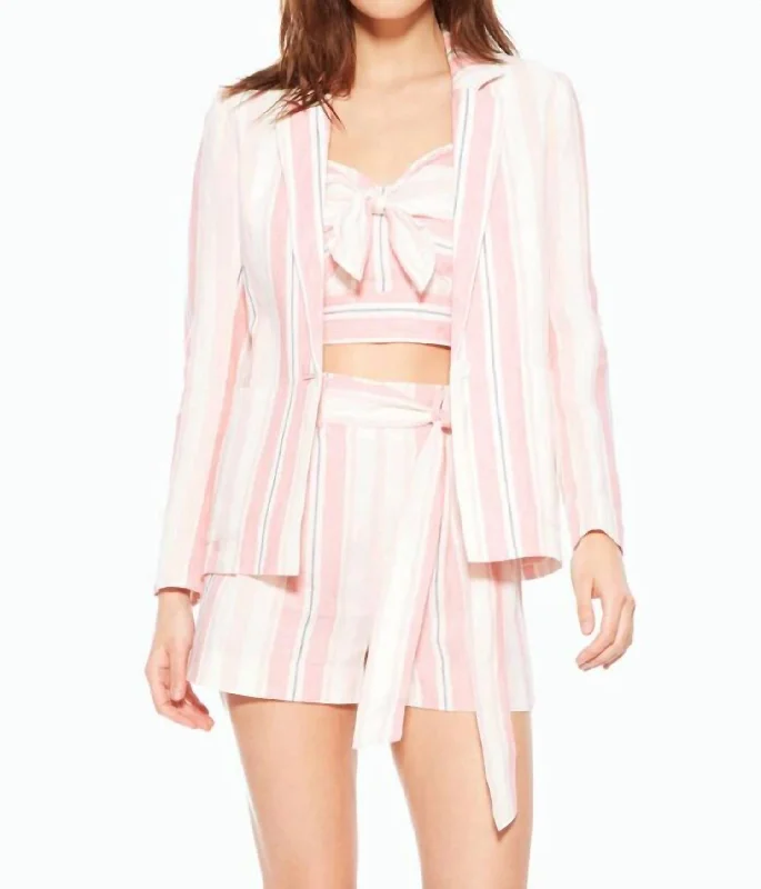 Daren Candy Striped Linen Blazer Jacket In Pink Women's Luxury Jacket