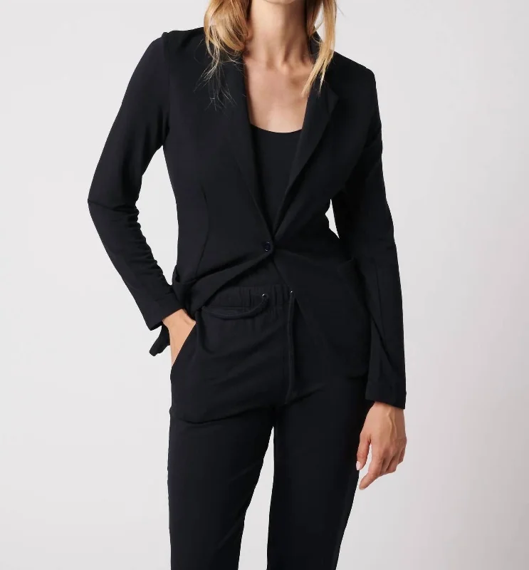 French Terry Fleece One-Button Blazer In Black Women's Travel Jacket