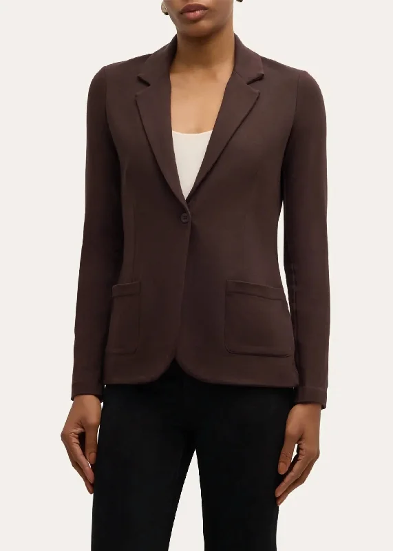 French Terry Fleece One-Button Blazer In Coffee Women's Designer Suit