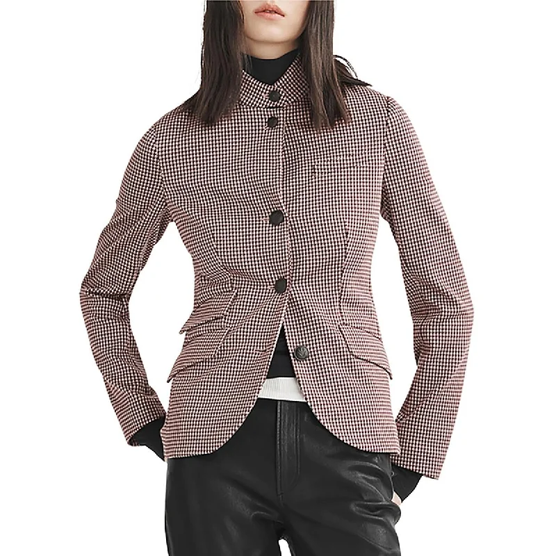 Womens Plaid Pockets Open-Front Blazer Women's Formal Blazer