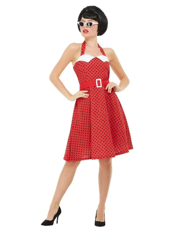 Red 1950's Rockabilly Women Costume Dress Tunics Silk luxurious