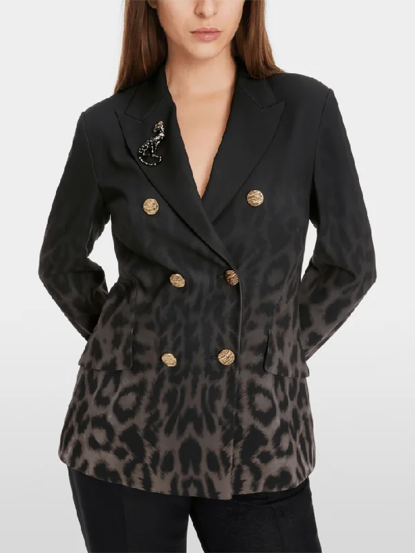 Marc Cain Glam Women's Double Breasted Leopard Print Blazer XG 34.03 W16 COL 625 Women's High-End Blazer