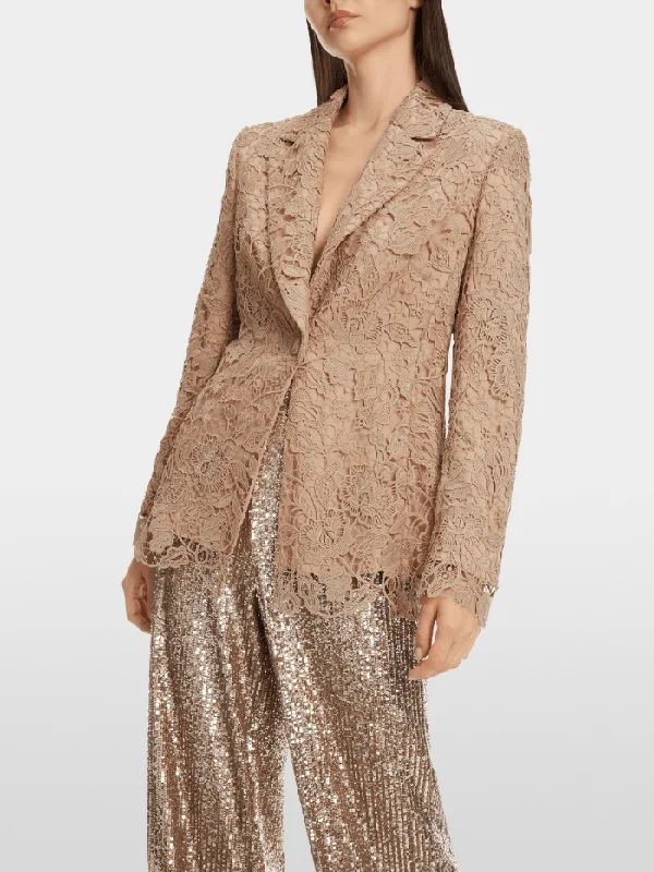 Marc Cain Glam Guipure Lace Blazer In Shiny Sand XG 34.04 W12 COL 625 Women's Boutique Suit