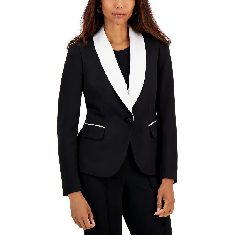 Petites Womens Contrast Trim Office One-Button Blazer Women's Vintage Jacket