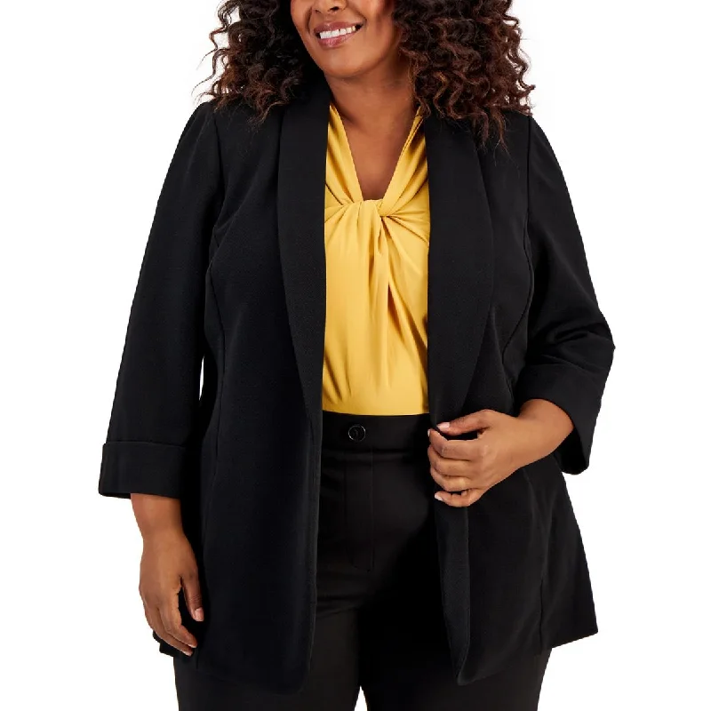 Plus Womens Solid Office Open-Front Blazer Women's Fashion Blazer