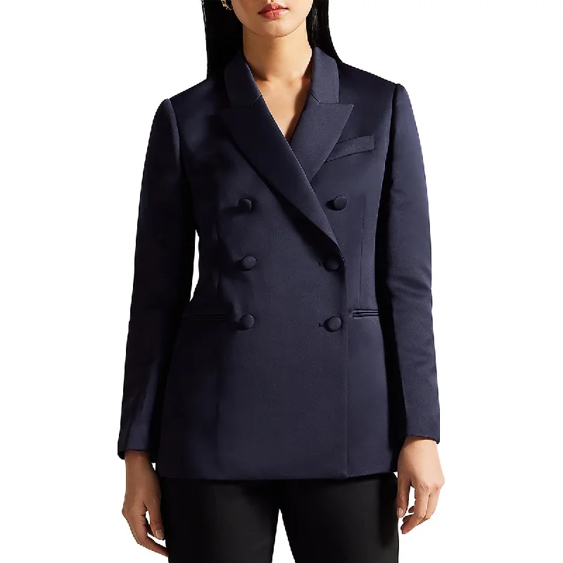 Womens Collar Pocket Double-Breasted Blazer Women's Luxurious Jacket