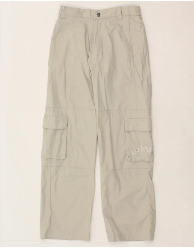 ADIDAS Womens Graphic Straight Cargo Trousers W30 L28 Grey Cotton Trousers Culottes Wide Leg