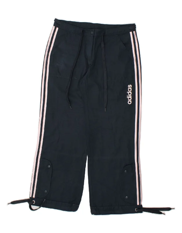 ADIDAS Womens Straight Trousers UK 12 Medium W30 L29 Navy Blue Cotton Trousers Capri Summer