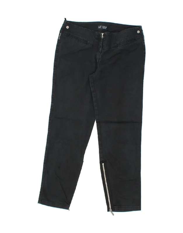 ARMANI Womens Straight Casual Trousers UK 10 Small W30 L25  Black Cotton Chinos Cotton Straight Leg