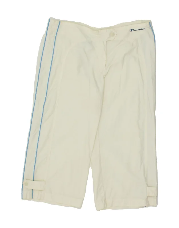 CHAMPION Womens Straight Capri Trousers Large W32 L20  Off White Cotton Cropped Trousers Casual Linen