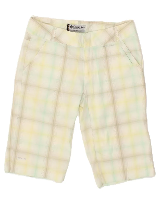 COLUMBIA Womens Capri Trousers US 4 Small W29 L13 Yellow Check Polyester Trousers chic elegant