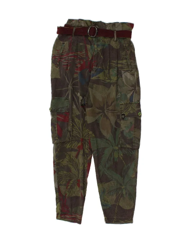 DESIGUAL Womens Cargo Harem Trousers XL W30 L27 Brown Floral Lyocell Trousers chic elegant