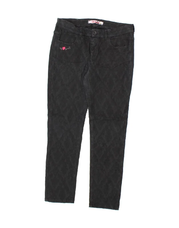 DESIGUAL Womens Slim Casual Trousers W30 L28 Black Paisley Cotton Trousers Polka Dot Cute