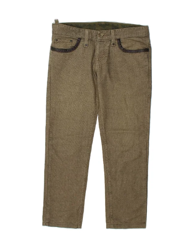 DOLCE & GABBANA Womens Slim Casual Trousers W32 L28 Khaki Herringbone Trousers Exclusive Limited