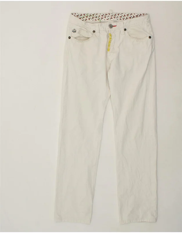 DSQUARED2 Womens Straight Casual Trousers IT 46 Large W32 L30 White Cotton Trousers Spring Floral