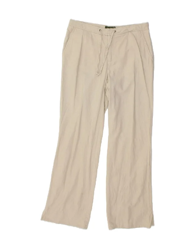 EDDIE BAUER Womens Straight Casual Trousers Medium W30 L30 Beige Linen Trousers Leather Faux