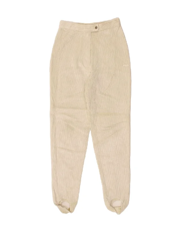 FILA Womens Stirrup Tapered Corduroy Trousers US 6 Medium W28 L28 Beige Trousers Recommended Stylist