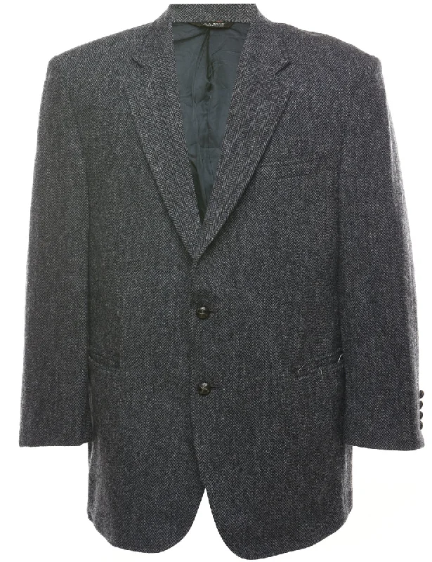 Herringbone Tweed Grey Blazer - L Women's High-End Blazer