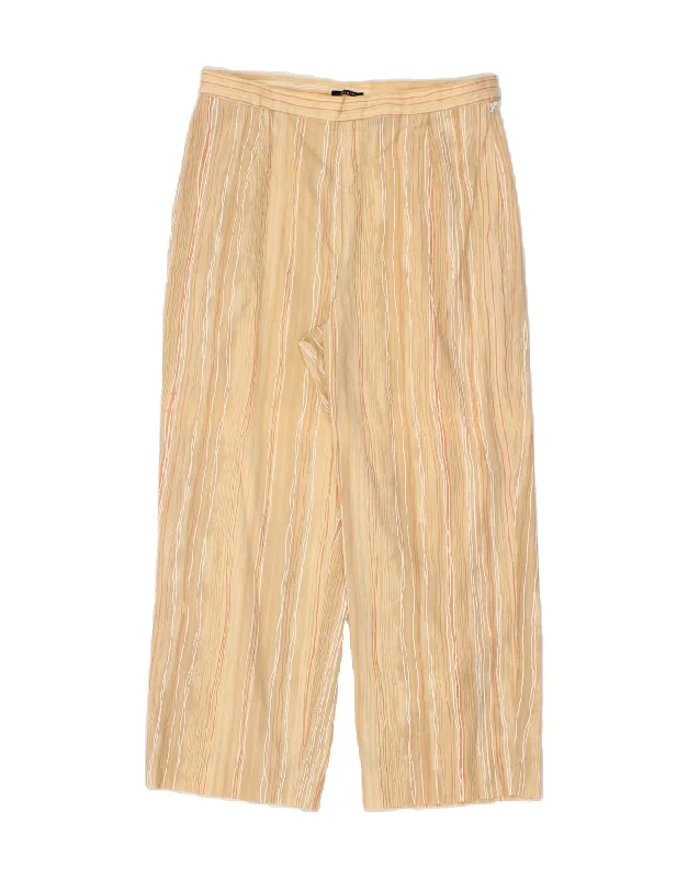 IZOD Womens Straight Cropped Trousers US 8 Medium W28 L23 Beige Striped High Waist Slim Fit Ankle Length