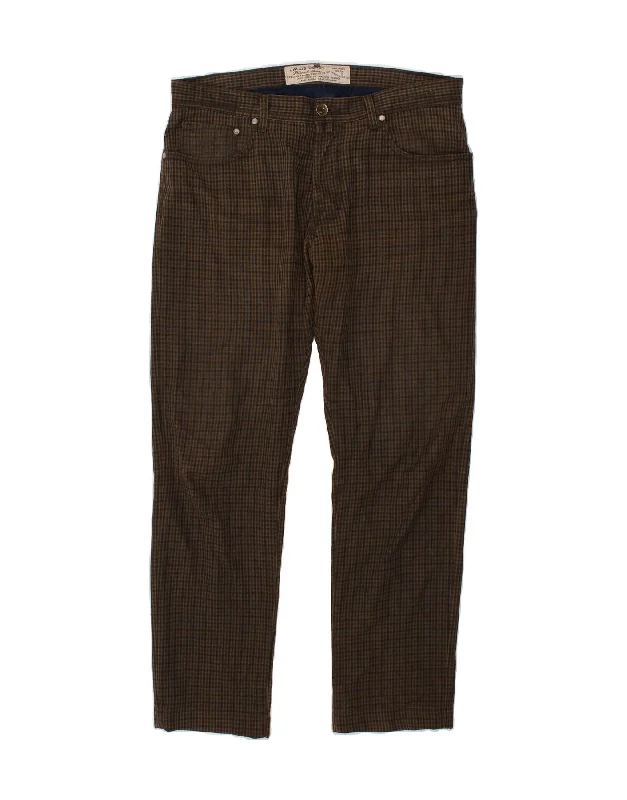 JACOB COHEN Womens Slim Casual Trousers W36 L32  Brown Houndstooth Trousers Timeless Classic