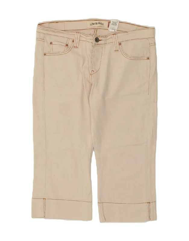 LEVI'S Womens Low Slouch Capri Trousers US 11 Large W36 L20  Beige Cotton High Waist Slim Fit Ankle Length