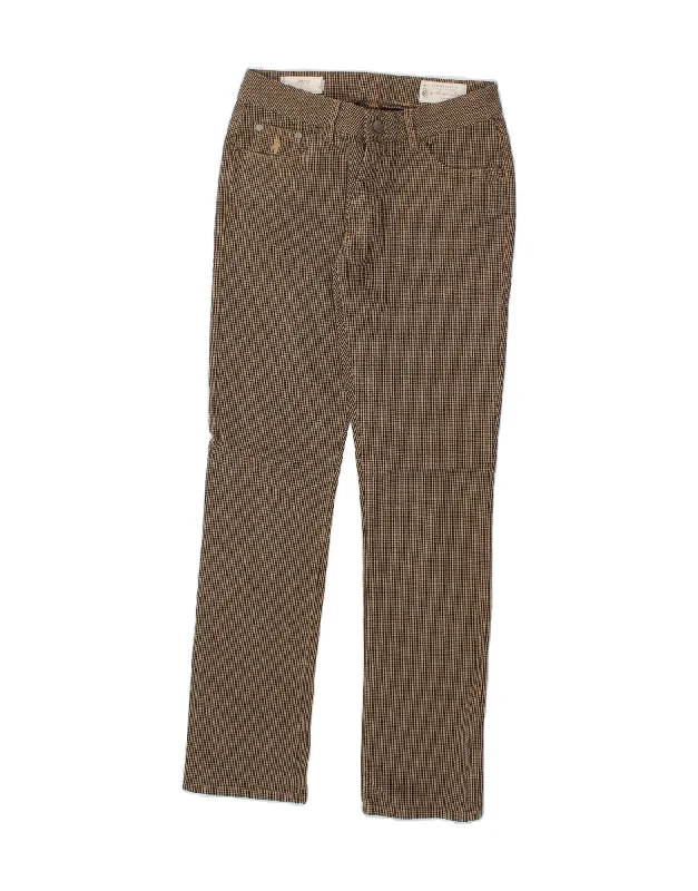 MARLBORO CLASSICS Womens Slim Casual Trousers W28 L31 Brown Check Cotton Trousers Floral Bohemian