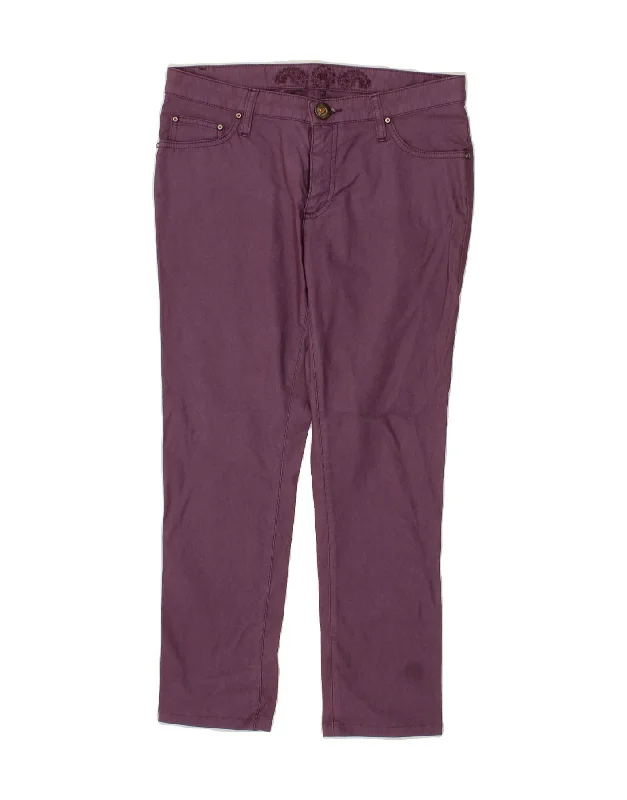 MARLBORO CLASSICS Womens Slim Casual Trousers W31 L26 Purple Cotton Trousers Low Rise Relaxed